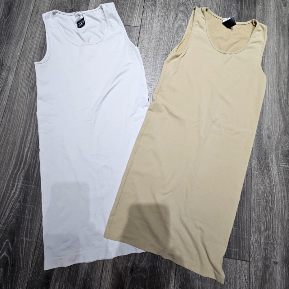 White and Beige Sleeveless Spandex Slimming Shapewear Tank Tops One Size
